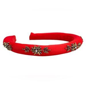 Macy’s Red BEJEWELED HEADBAND Beads Crystals Jeweled Red Fabric New No Tags!